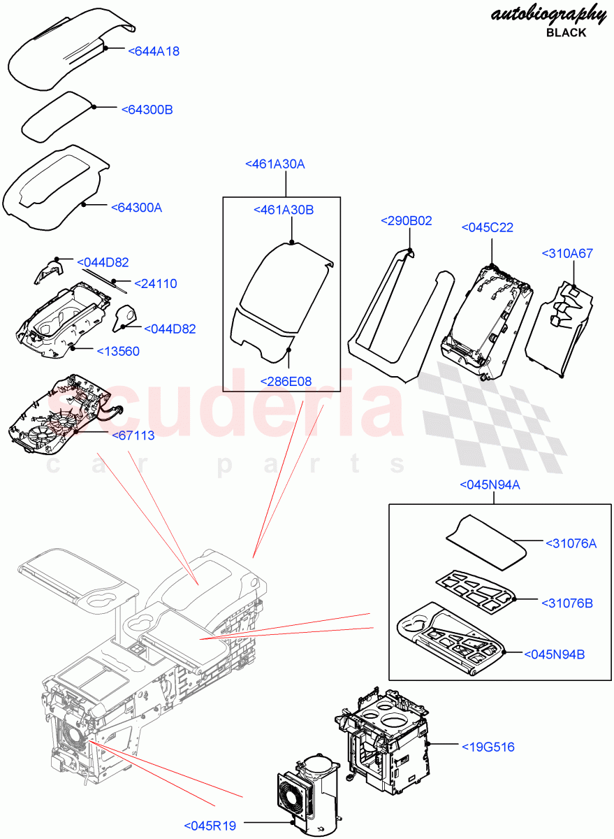 Console - Floor (Rear, Autobiography Black / SV Autobiography, For Stowage Boxes And Lids) (With 40/40 Split Individual Rr Seat) ((V) FROMEA000001, (V) TOHA999999) of Land Rover Land Rover Range Rover (2012-2021) [3.0 I6 Turbo Petrol AJ20P6]