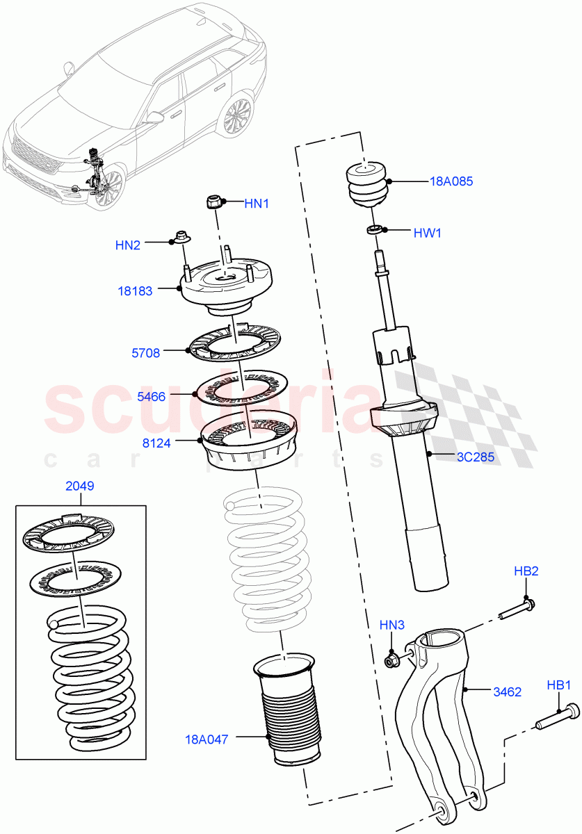 Front Suspension Struts And Springs (With Standard Duty Coil Spring Susp) ((V) TOLA999999) of Land Rover Land Rover Range Rover Velar (2017+) [3.0 DOHC GDI SC V6 Petrol]