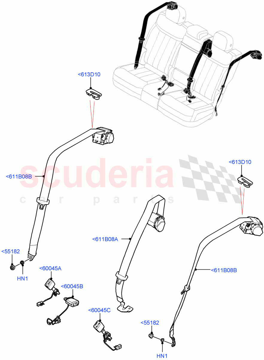 Rear Seat Belts (With 60/40 Power Fold Thru Rr Seat, 60/40 Load Through With Slide) of Land Rover Land Rover Range Rover (2022+) [3.0 I6 Turbo Petrol AJ20P6]
