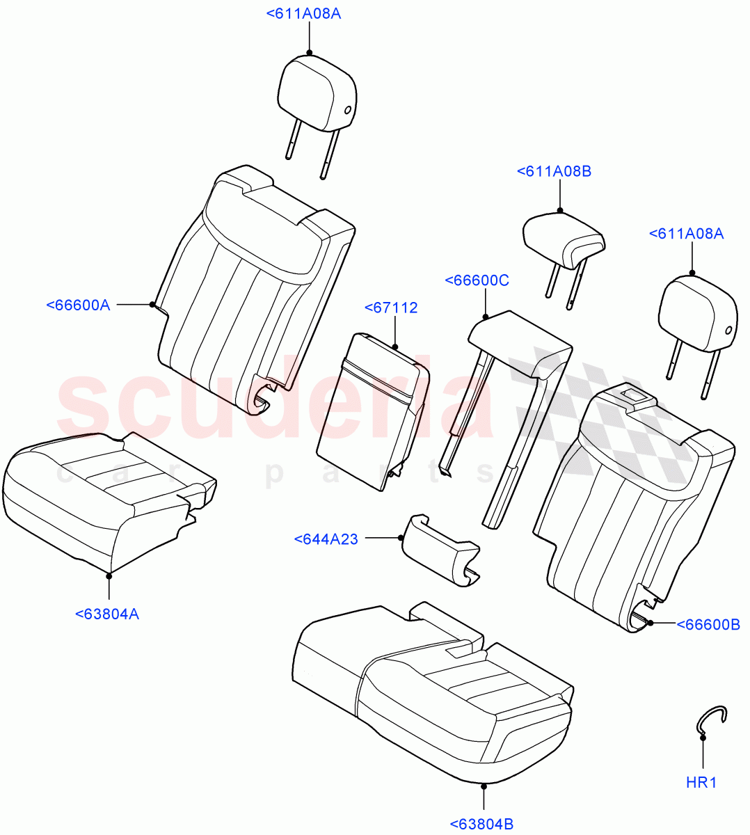 Rear Seat Covers (Perf Taurus Leather/PVC, 60/40 Load Through With Slide, With 60/40 Power Fold Thru Rr Seat) of Land Rover Land Rover Range Rover (2022+) [3.0 I6 Turbo Diesel AJ20D6]