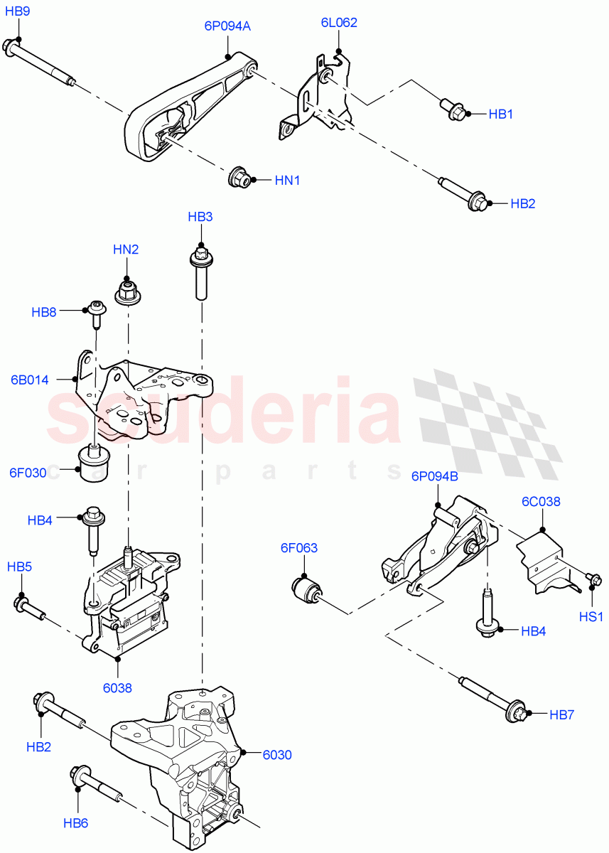 Engine Mounting (1.5L AJ20P3 Petrol High PHEV, Halewood (UK), 1.5L AJ20P3 Petrol High) ((V) FROMLH000001) of Land Rover Land Rover Range Rover Evoque (2019+) [1.5 I3 Turbo Petrol AJ20P3]
