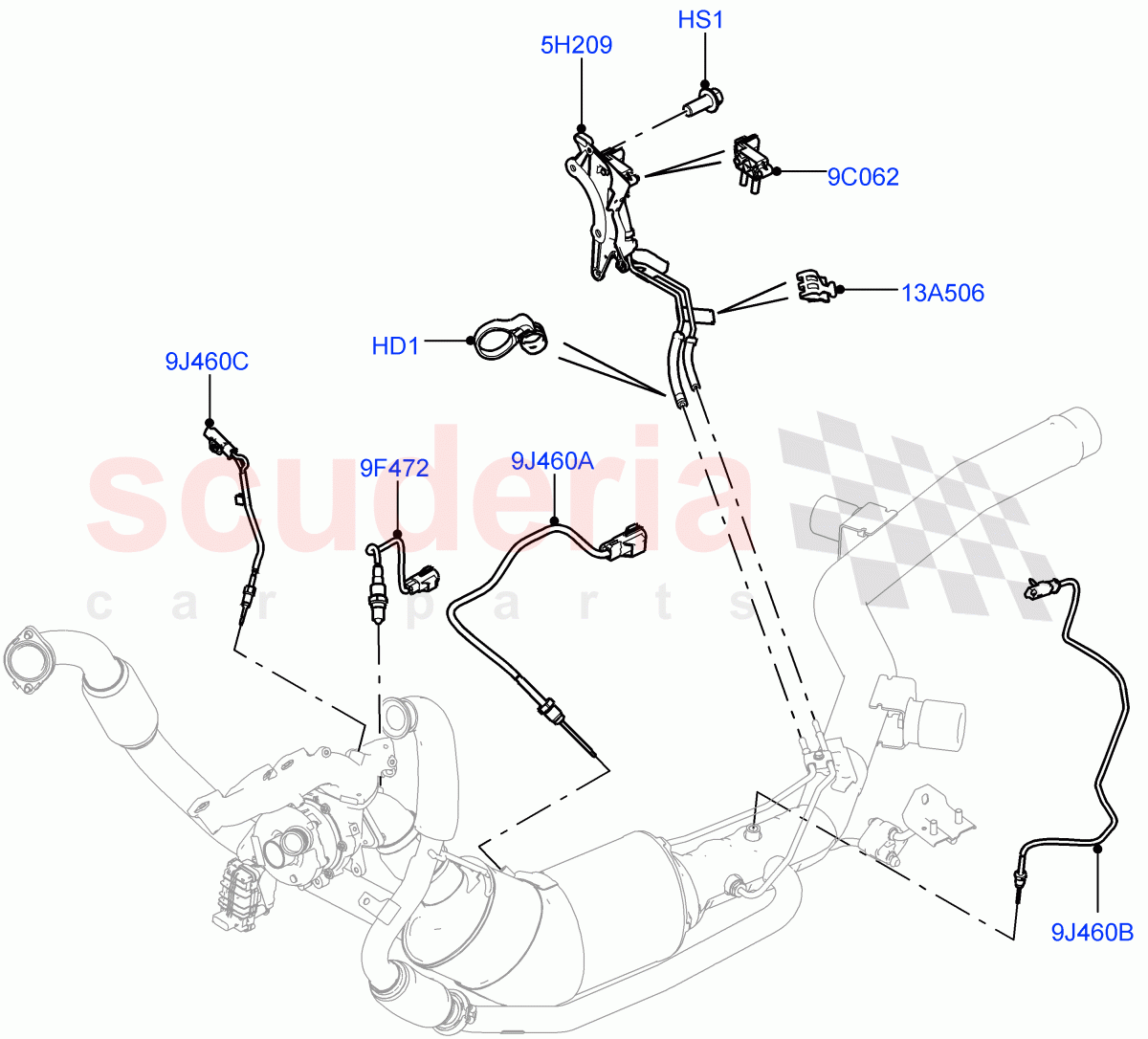 Exhaust Sensors And Modules (3.0 V6 D Gen2 Twin Turbo, Proconve L6 Emissions, Stage V Plus DPF) ((V) FROMFA000001) of Land Rover Land Rover Range Rover Sport (2014+) [3.0 Diesel 24V DOHC TC]