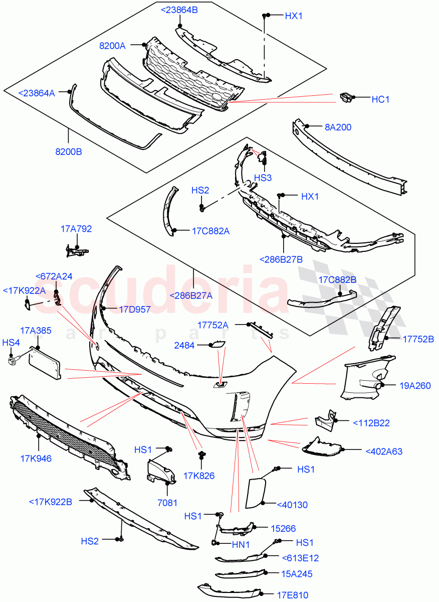Radiator Grille And Front Bumper (Standard Wheelbase, Changsu (China), Front Bumper - Painted Body Colour) of Land Rover Land Rover Range Rover Evoque (2019+) [2.0 Turbo Petrol AJ200P]