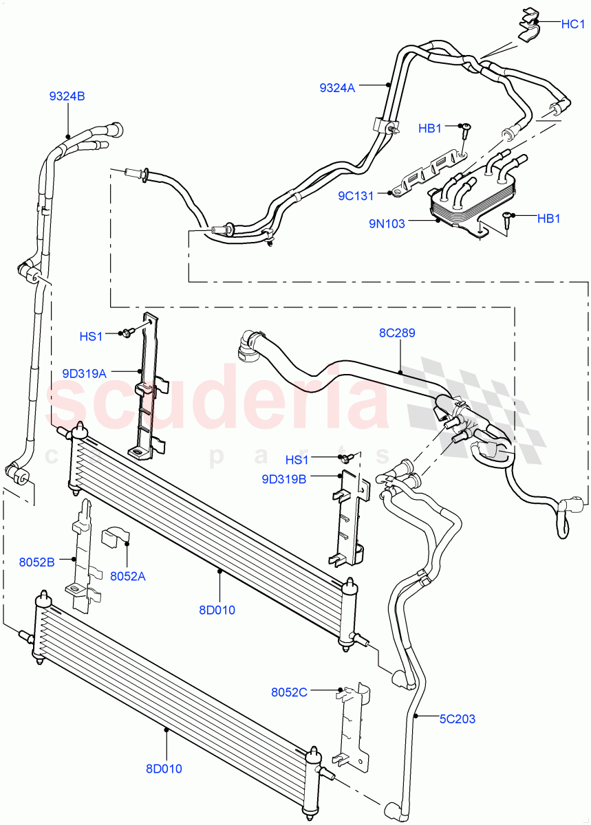 Fuel Cooler Assembly (3.0 V6 Diesel Electric Hybrid Eng, 8 Speed Auto Trans ZF 8HP70 HEV 4WD, 3.0 V6 D Gen2 Mono Turbo, 3.0 V6 D Gen2 Twin Turbo) ((V) FROMFA000001) of Land Rover Land Rover Range Rover Sport (2014+) [3.0 Diesel 24V DOHC TC]