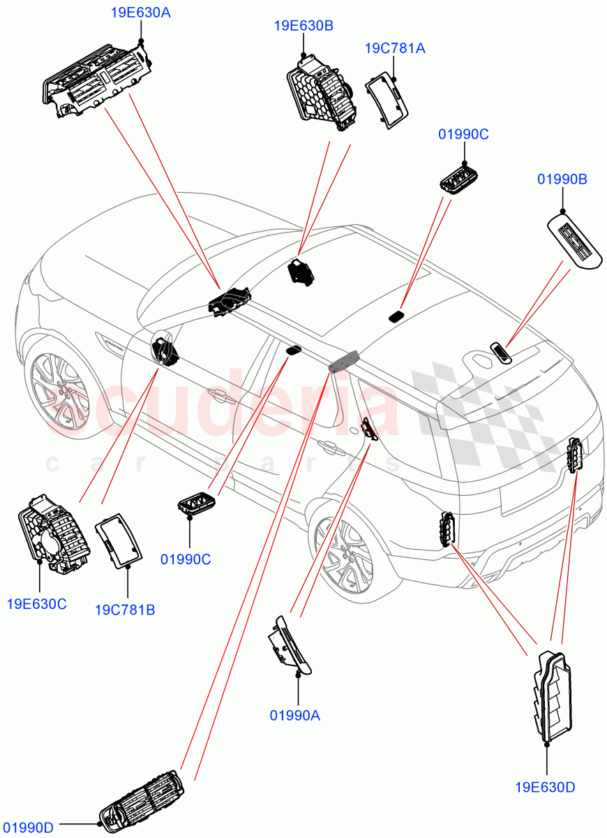 Air Vents, Louvres And Ducts (External Components, Nitra Plant Build) ((V) FROMK2000001) of Land Rover Land Rover Discovery 5 (2017+) [3.0 I6 Turbo Petrol AJ20P6]