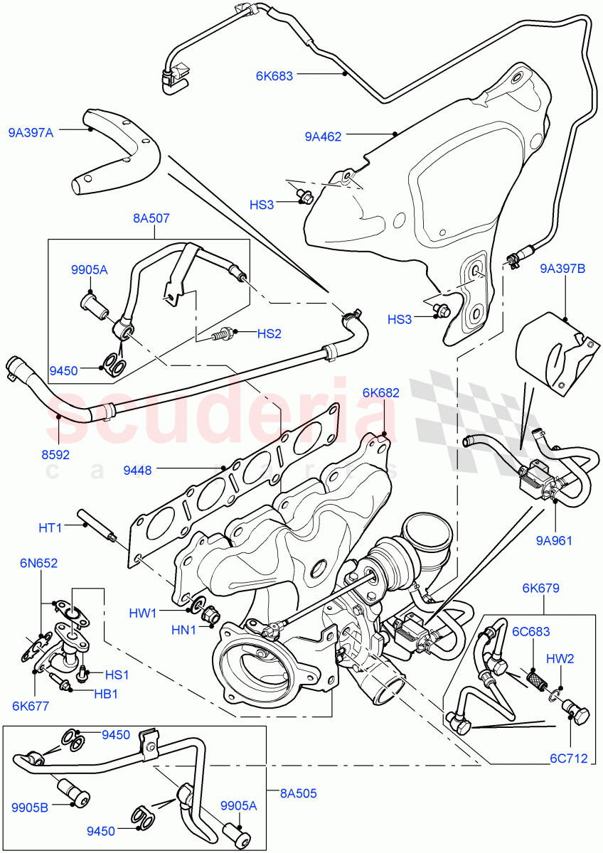 Turbocharger (2.0L 16V TIVCT T/C 240PS Petrol, Itatiaia (Brazil)) ((V) FROMGT000001) of Land Rover Land Rover Range Rover Evoque (2012-2018) [2.0 Turbo Petrol GTDI]