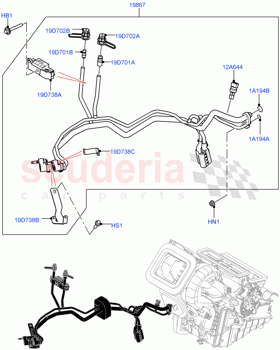 Air Conditioning System (Halewood (UK), Climate Control - Chiller Unit, A/C HF01234YF w/o Intrnl HT Exchng, Electric Engine Battery-MHEV, Less Electric Engine Battery) ((V) FROMNH000001) of Land Rover Land Rover Discovery Sport (2015+) [2.0 Turbo Diesel AJ21D4]