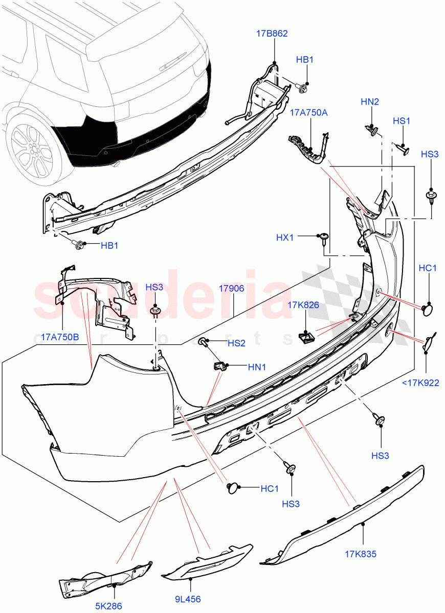 Rear Bumper (Itatiaia (Brazil), Rear Bumper Body Coloured Plastic) ((V) FROMGT000001) of Land Rover Land Rover Discovery Sport (2015+) [2.0 Turbo Petrol GTDI]