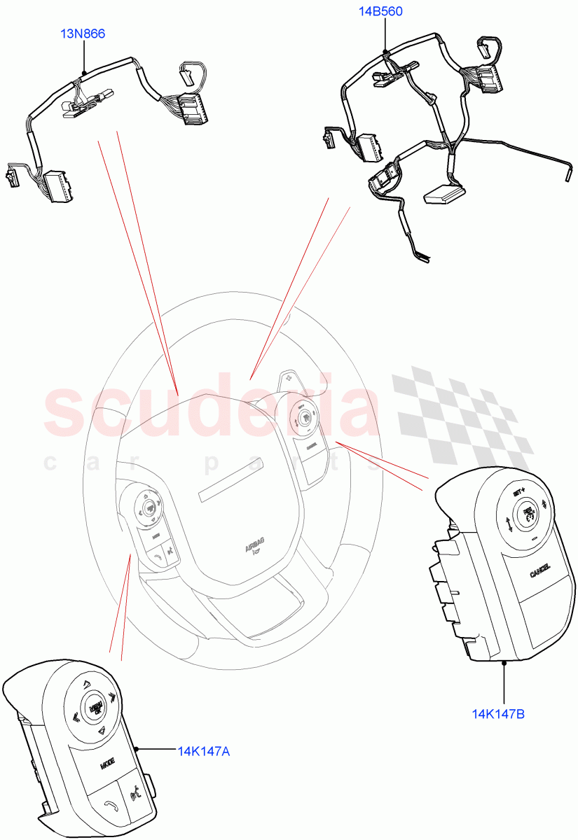 Switches (Steering Wheel, Nitra Plant Build) ((V) FROMK2000001, (V) TOL2999999) of Land Rover Land Rover Discovery 5 (2017+) [3.0 DOHC GDI SC V6 Petrol]