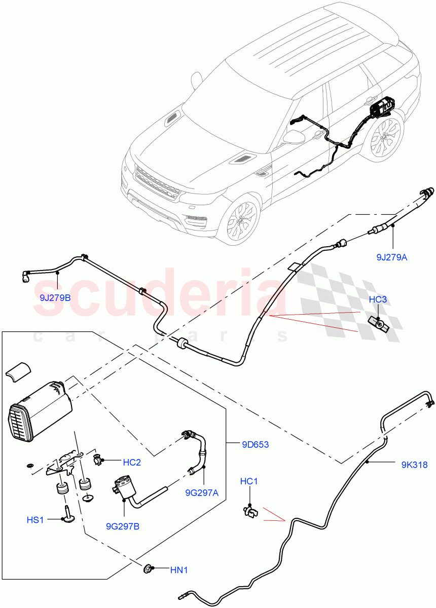 Fuel Lines (Rear) (5.0 Petrol AJ133 DOHC CDA, Pet Tank W/O Leak Det - Std Filter, 5.0L OHC SGDI SC V8 Petrol - AJ133, 5.0L P AJ133 DOHC CDA S/C Enhanced) ((V) FROMKA000001) of Land Rover Land Rover Range Rover (2012-2021) [5.0 OHC SGDI SC V8 Petrol]