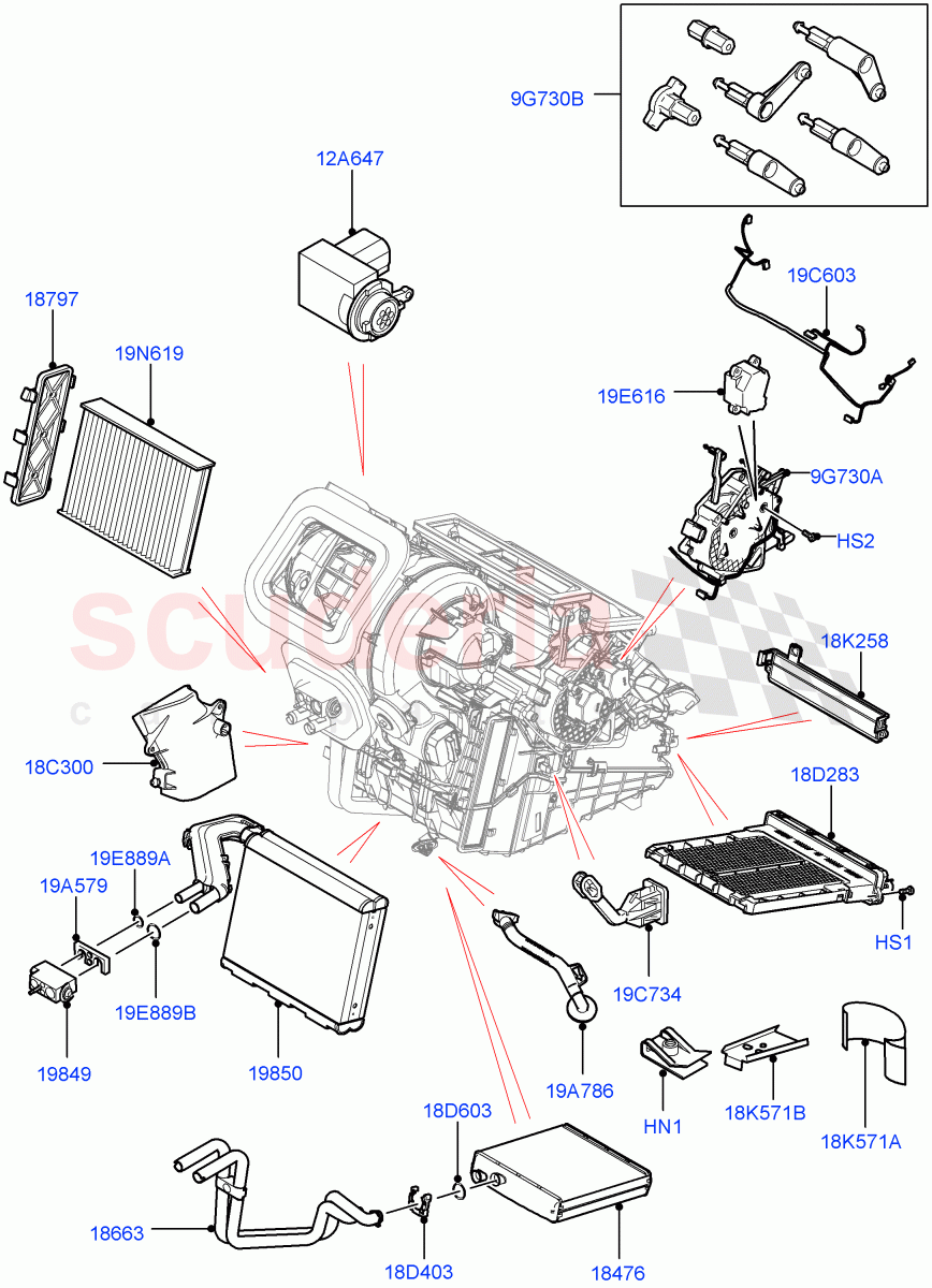 Heater/Air Cond.Internal Components (Halewood (UK)) ((V) TOLH999999) of Land Rover Land Rover Range Rover Evoque (2019+) [1.5 I3 Turbo Petrol AJ20P3]