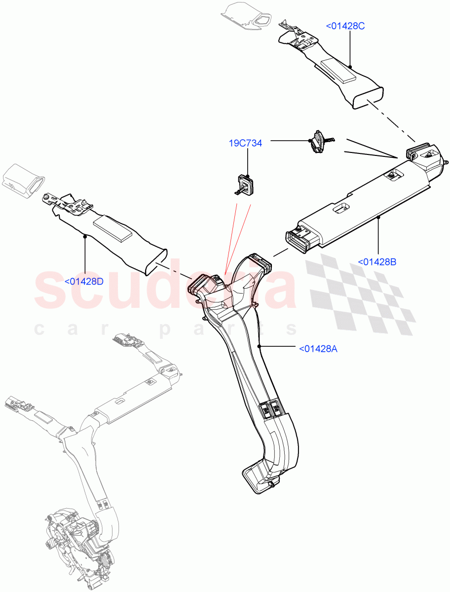 Air Vents, Louvres And Ducts (Headliner, Internal Components) (Premium Air Conditioning-Front/Rear) ((V) FROMKA000001) of Land Rover Land Rover Range Rover (2012-2021) [5.0 OHC SGDI SC V8 Petrol]