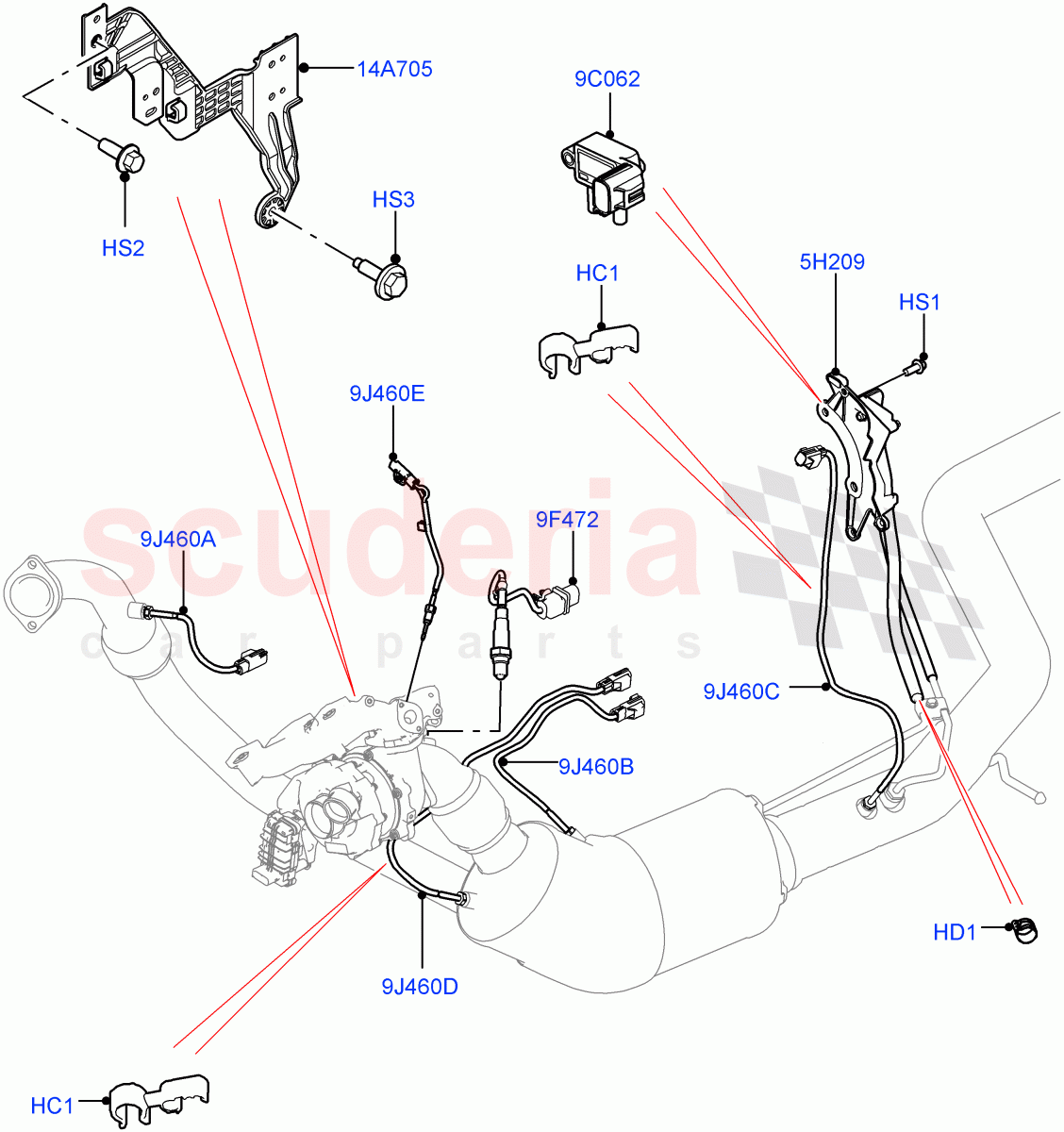 Exhaust Sensors And Modules (3.0L 24V V6 Turbo Diesel Std Flow, Proconve L6 Emissions, 3.0 V6 Diesel Electric Hybrid Eng, Stage V Plus DPF, 3.0L 24V DOHC V6 TC Diesel) of Land Rover Land Rover Range Rover (2012-2021) [3.0 Diesel 24V DOHC TC]