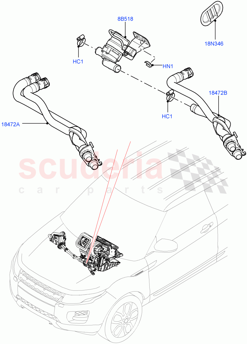 Heater Hoses (2.2L CR DI 16V Diesel, Halewood (UK)) of Land Rover Land Rover Range Rover Evoque (2012-2018) [2.0 Turbo Petrol GTDI]