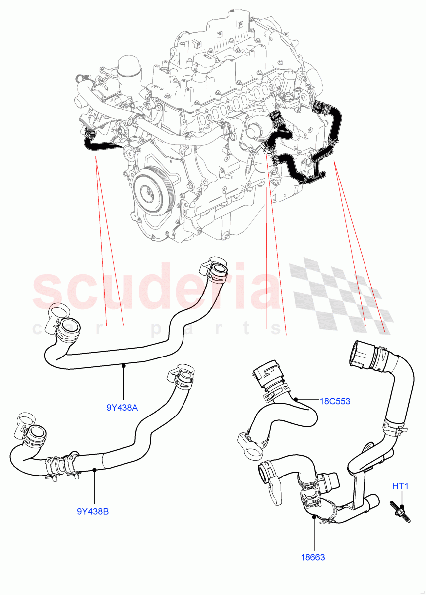 EGR Cooling System (Solihull Plant Build) (2.0L I4 DSL HIGH DOHC AJ200, EU6 + DPF Emissions, 2.0L I4 DSL MID DOHC AJ200, Stage V Plus DPF) ((V) FROMHA000001, (V) TOJA999999) of Land Rover Land Rover Discovery 5 (2017+) [2.0 Turbo Diesel]