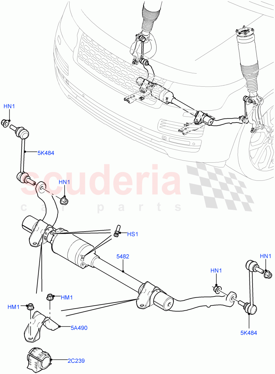 Front Cross Member & Stabilizer Bar (Active Stabilizer Bar) (5.0 Petrol AJ133 DOHC CDA, With ACE Suspension, 4.4L DOHC DITC V8 Diesel, 5.0L OHC SGDI SC V8 Petrol - AJ133) ((V) TOJA999999) of Land Rover Land Rover Range Rover (2012-2021) [2.0 Turbo Petrol GTDI]