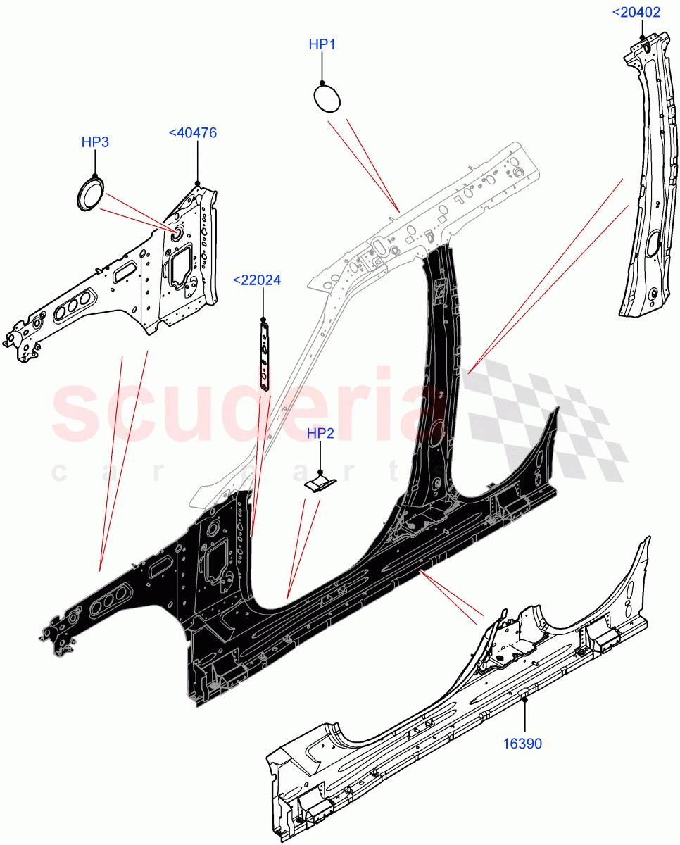 Side Panels - Inner (Inner - Front, Nitra Plant Build) ((V) FROMK2000001) of Land Rover Land Rover Discovery 5 (2017+) [3.0 Diesel 24V DOHC TC]