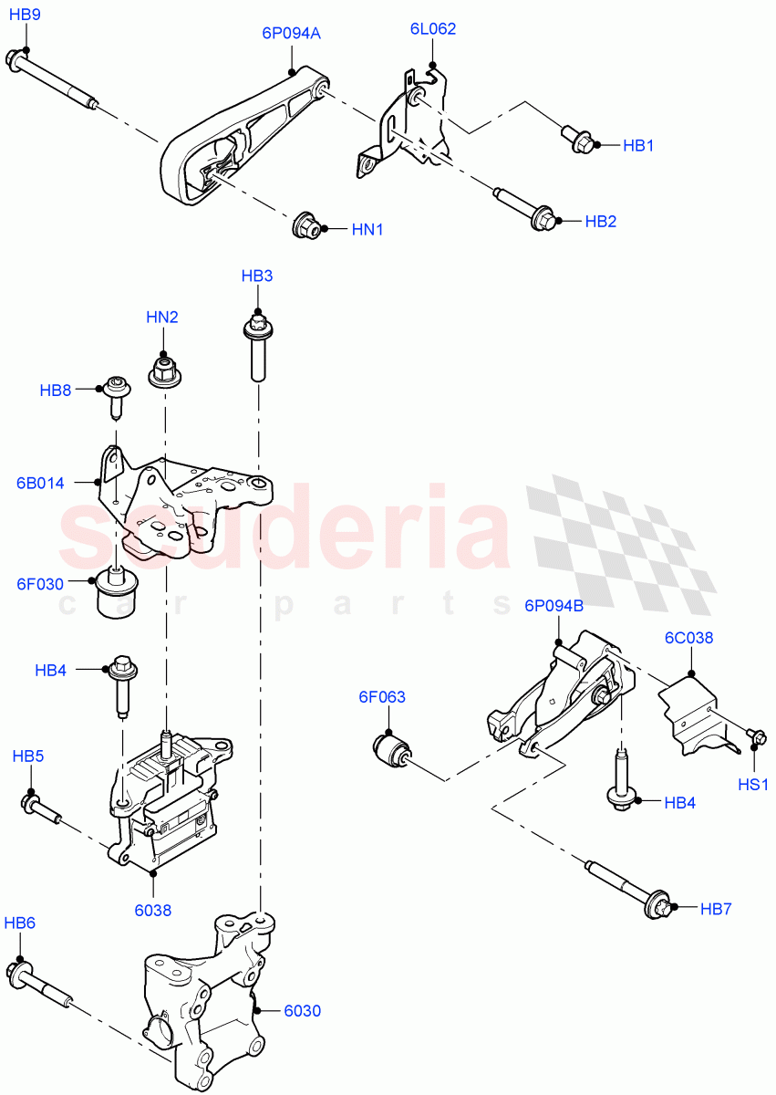 Engine Mounting (2.0L AJ20P4 Petrol Mid PTA, Halewood (UK), 2.0L AJ20P4 Petrol High PTA, 2.0L AJ20P4 Petrol E100 PTA) ((V) FROMLH000001) of Land Rover Land Rover Discovery Sport (2015+) [1.5 I3 Turbo Petrol AJ20P3]