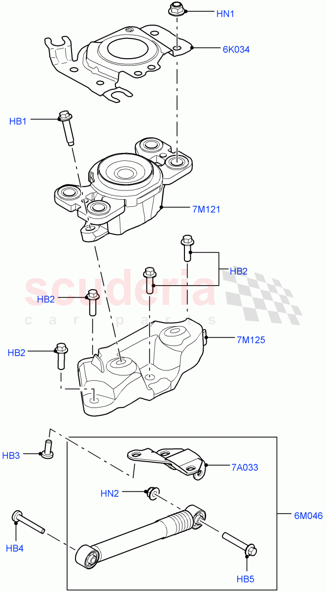 Transmission Mounting (2.0L 16V TIVCT T/C 240PS Petrol, 9 Speed Auto AWD, Itatiaia (Brazil)) ((V) FROMGT000001) of Land Rover Land Rover Range Rover Evoque (2012-2018) [2.0 Turbo Petrol AJ200P]
