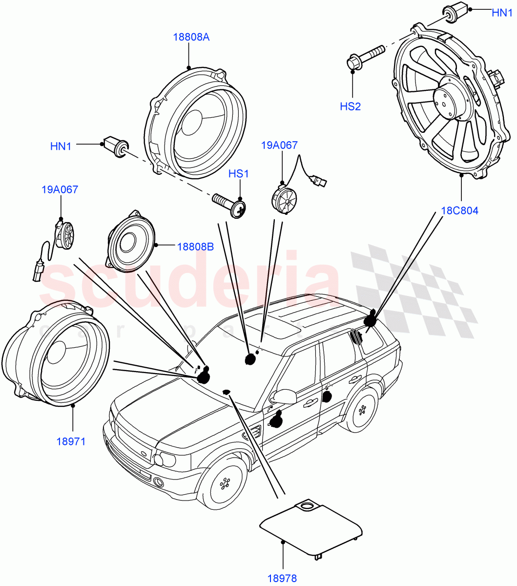 Speakers (Hi Line Audio System - 600 W, Hi ICE Branded, Midline Sound System) ((V) FROMAA000001) of Land Rover Land Rover Range Rover Sport (2010-2013) [5.0 OHC SGDI SC V8 Petrol]