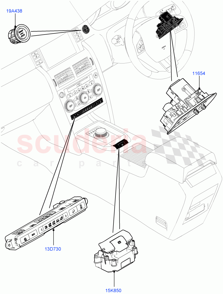 Switches (Facia And Console) (Itatiaia (Brazil)) ((V) FROMGT000001) of Land Rover Land Rover Discovery Sport (2015+) [1.5 I3 Turbo Petrol AJ20P3]