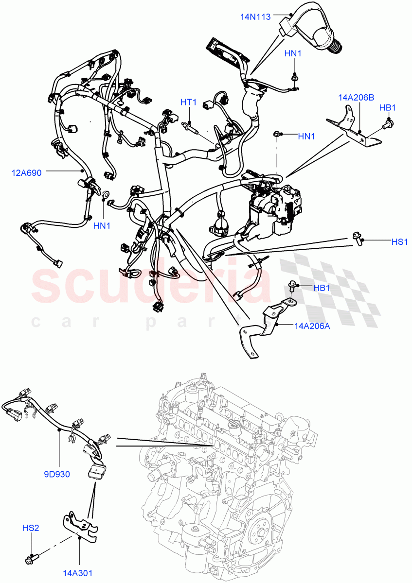Electrical Wiring - Engine And Dash (Engine) (2.0L 16V TIVCT T/C 240PS Petrol, Changsu (China)) ((V) FROMFG000001) of Land Rover Land Rover Discovery Sport (2015+) [2.0 Turbo Petrol AJ200P]