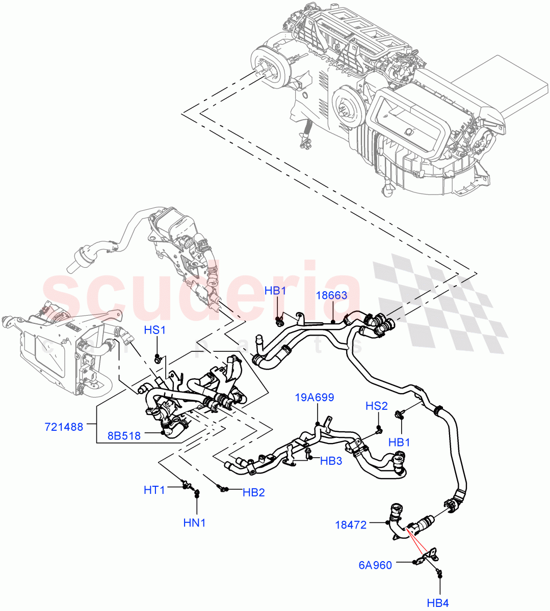 Heater Hoses (Front) (2.0L AJ200P Hi PHEV, With Air Conditioning - Front/Rear, Electric Engine Battery-PHEV, With Front Comfort Air Con (IHKA)) ((V) FROMKA000001) of Land Rover Land Rover Range Rover Sport (2014+) [4.4 DOHC Diesel V8 DITC]