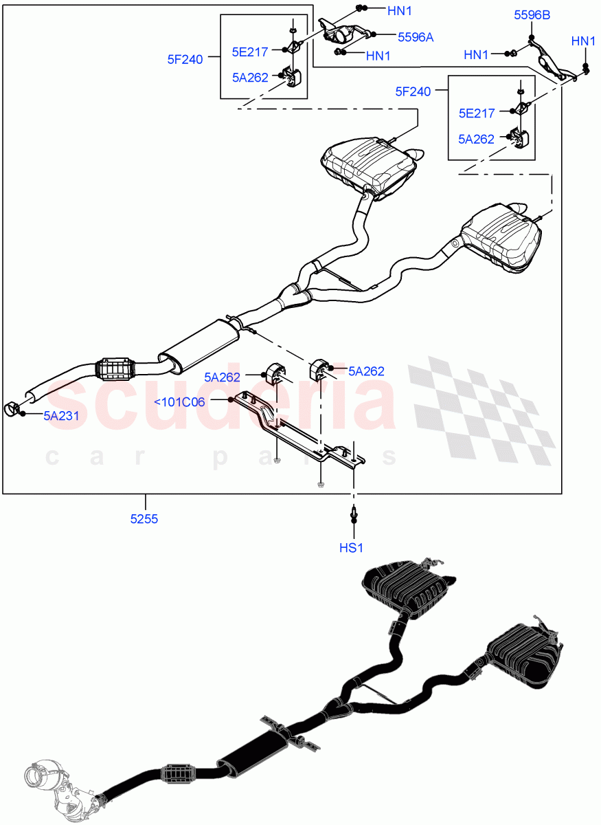 Rear Exhaust System (2.0L AJ200P Hi PHEV, Dual Exhaust, 2.0L I4 Mid DOHC AJ200 Petrol, Dual Exh Olet W/Squa TL Pipe Steel) ((V) FROMMA000001) of Land Rover Land Rover Range Rover Velar (2017+) [2.0 Turbo Petrol AJ200P]