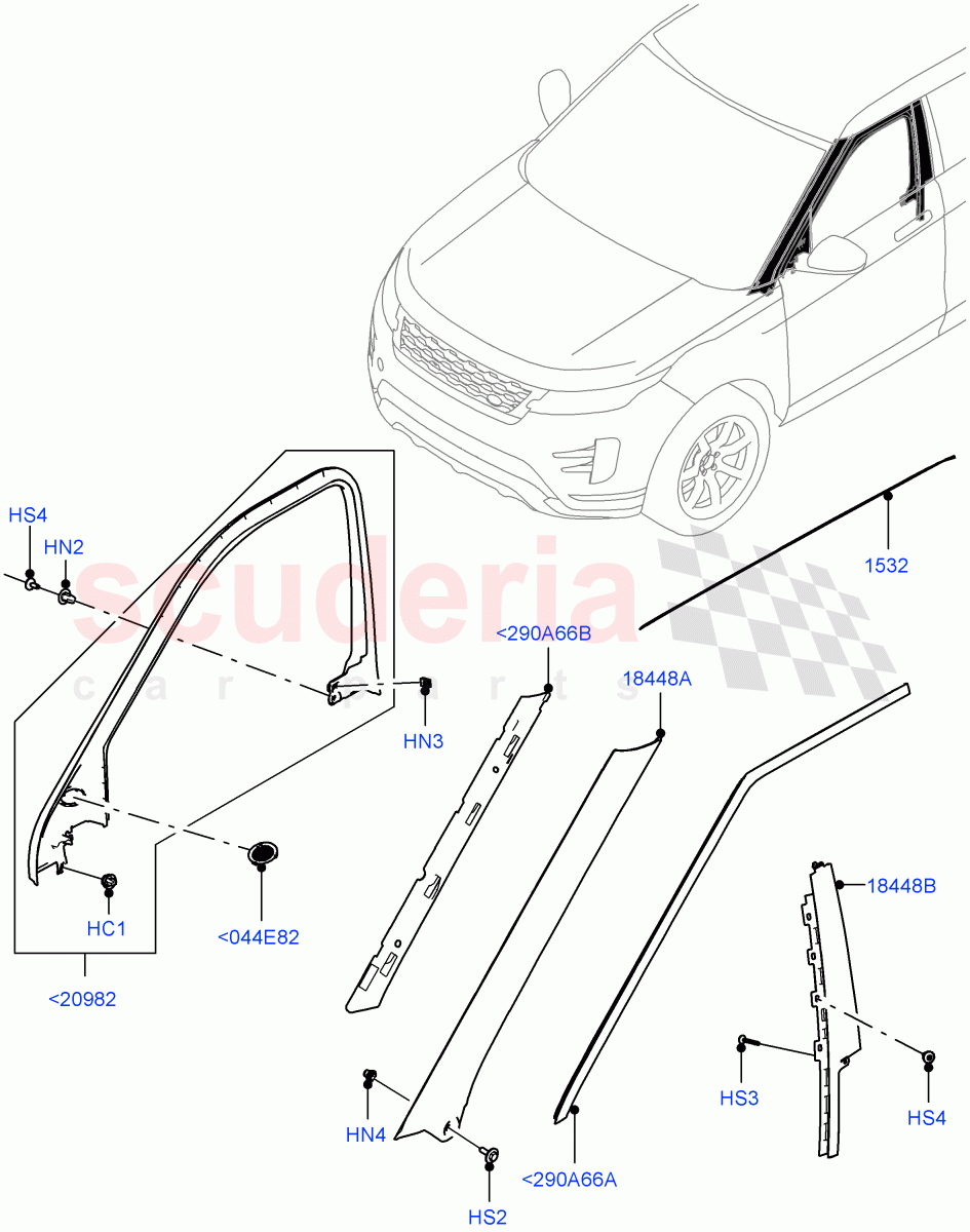 Front Doors, Hinges & Weatherstrips (Finishers) (Halewood (UK)) of Land Rover Land Rover Range Rover Evoque (2019+) [2.0 Turbo Diesel AJ21D4]