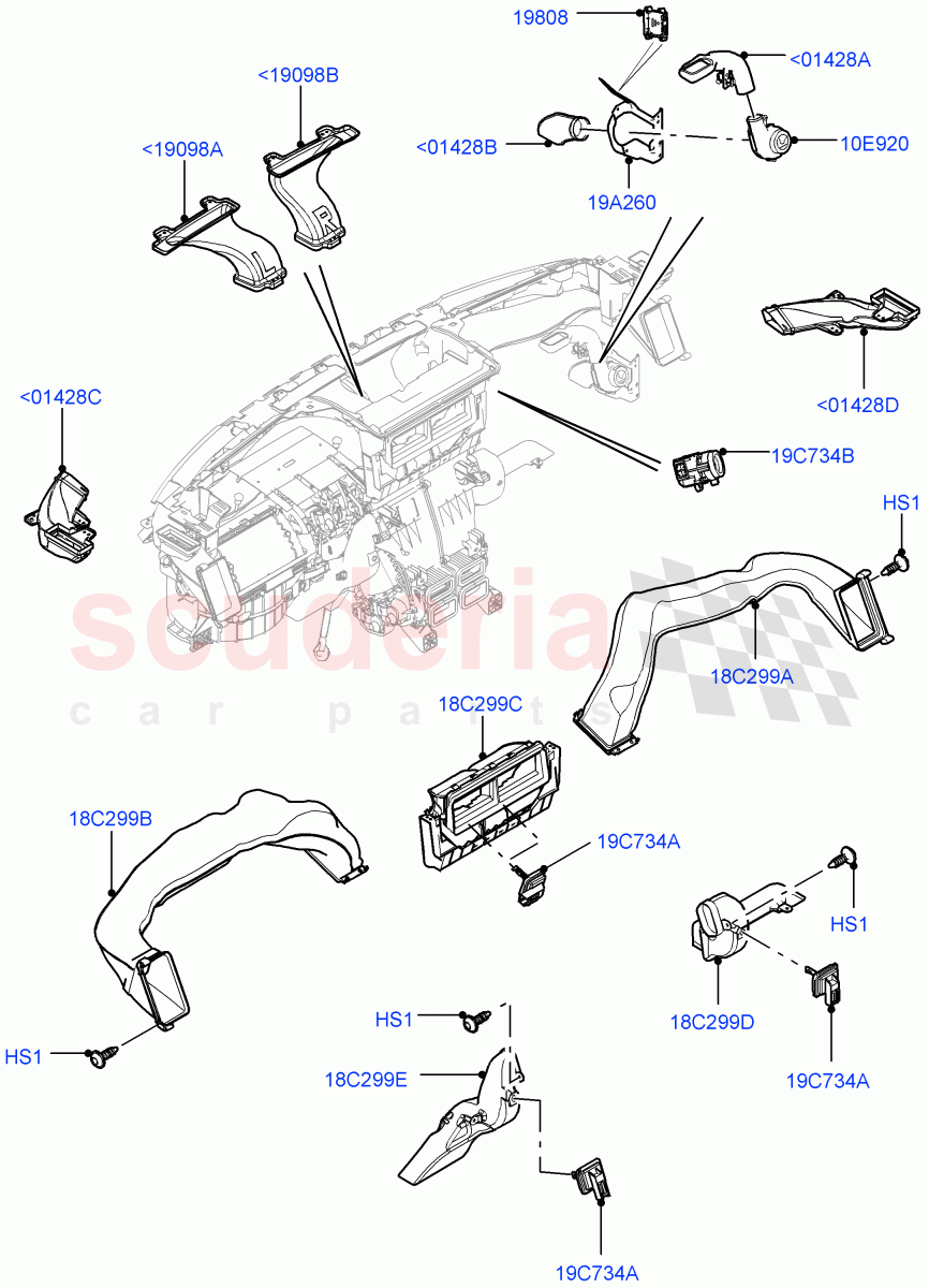 Air Vents, Louvres And Ducts (Internal Components, Instrument panel) (Head Up Display) ((V) FROMFA000001) of Land Rover Land Rover Range Rover (2012-2021) [2.0 Turbo Petrol GTDI]