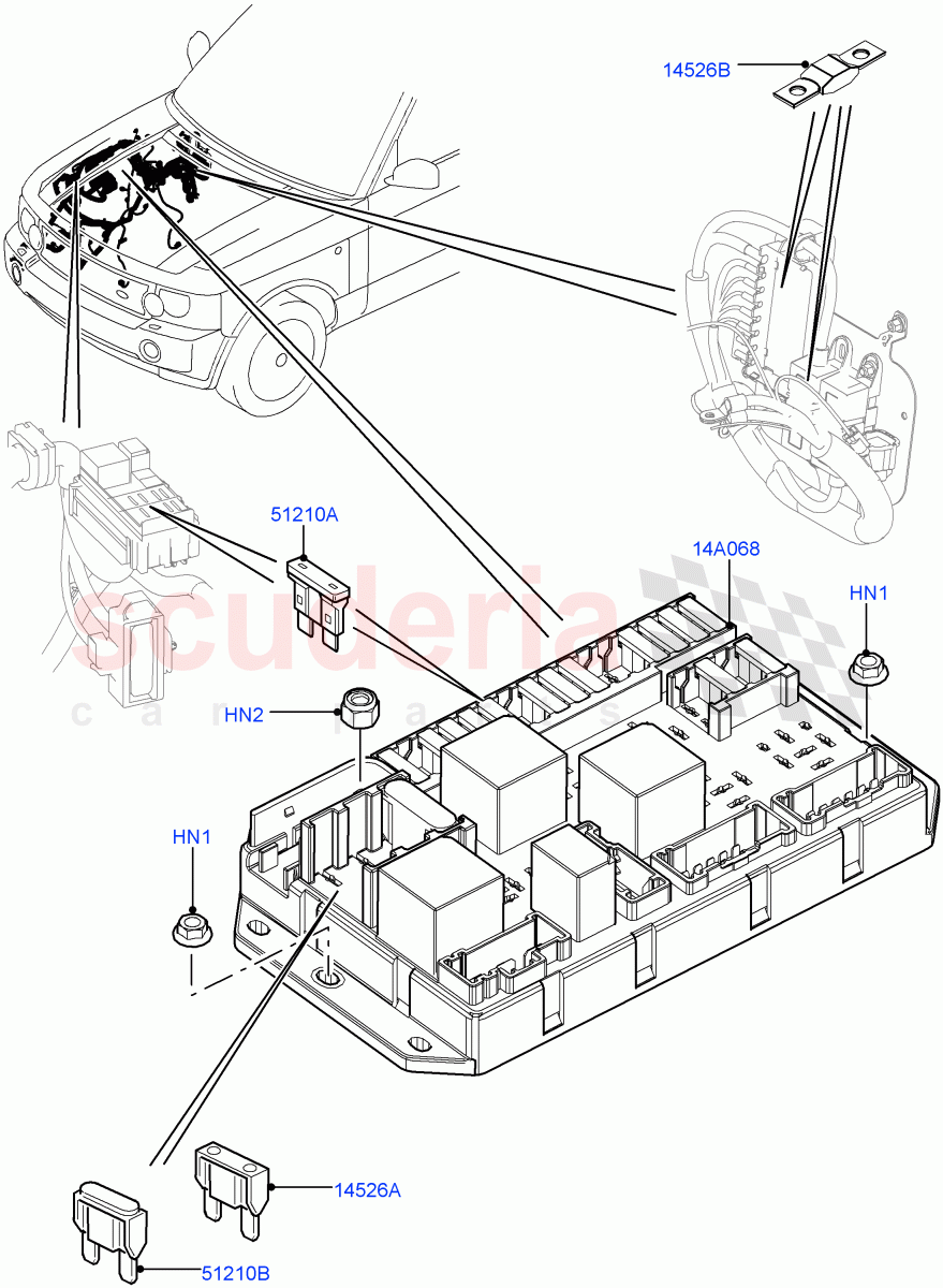 Fuses, Holders And Circuit Breakers (Engine Compartment) ((V) FROMAA000001) of Land Rover Land Rover Range Rover (2010-2012) [4.4 DOHC Diesel V8 DITC]