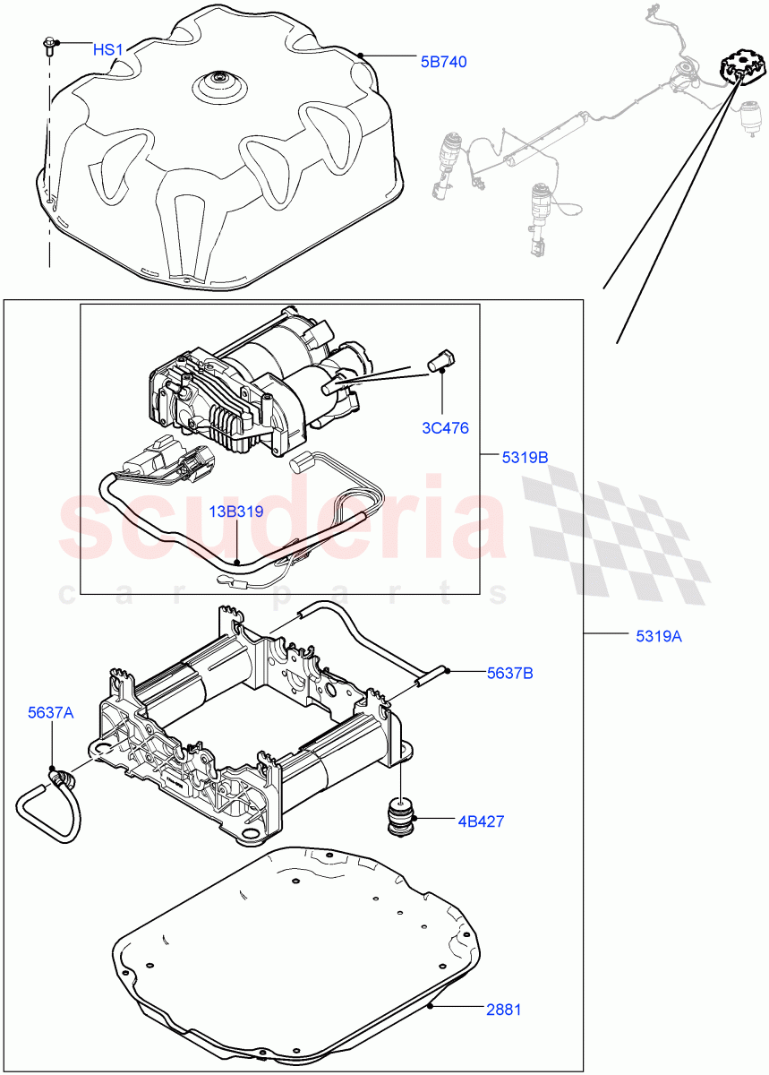 Air Suspension Compressor And Lines ('AMK' Compressor, Compressor Assy) ((V) FROMBA356347, (V) TOCA367232) of Land Rover Land Rover Range Rover (2010-2012) [5.0 OHC SGDI SC V8 Petrol]