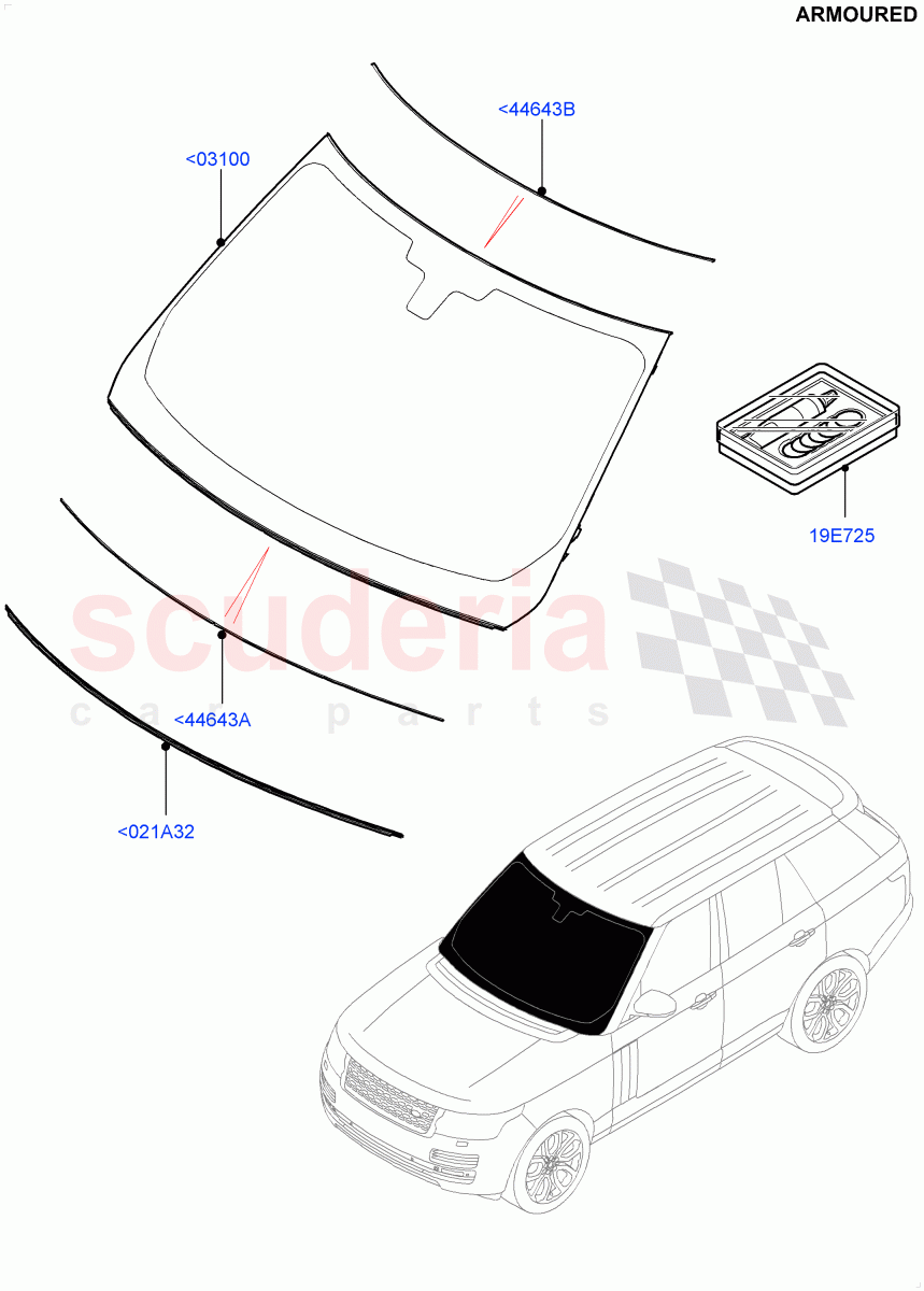 Windscreen/Inside Rear View Mirror (Armoured) ((V) FROMEA000001) of Land Rover Land Rover Range Rover (2012-2021) [3.0 I6 Turbo Diesel AJ20D6]