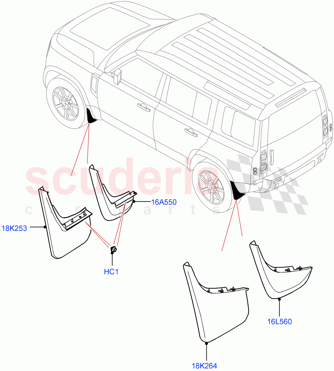 Mudflaps - Front & Rear of Land Rover Land Rover Defender (2020+) [5.0 OHC SGDI SC V8 Petrol]