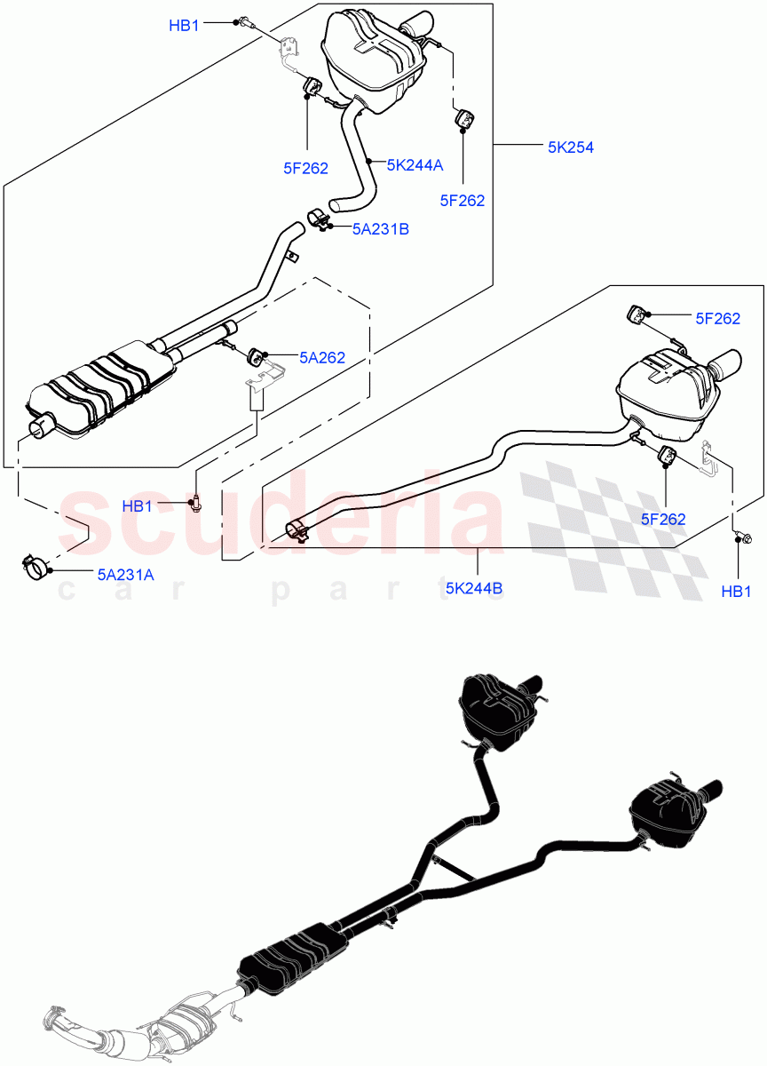 Exhaust System (Rear Section) (2.2L CR DI 16V Diesel, Stage V Plus DPF, With Tool Kit, With 7 Seat Configuration, EU5 Emission With DPF Type 2, Proconve L6 Emissions) of Land Rover Land Rover Discovery Sport (2015+) [2.2 Single Turbo Diesel]