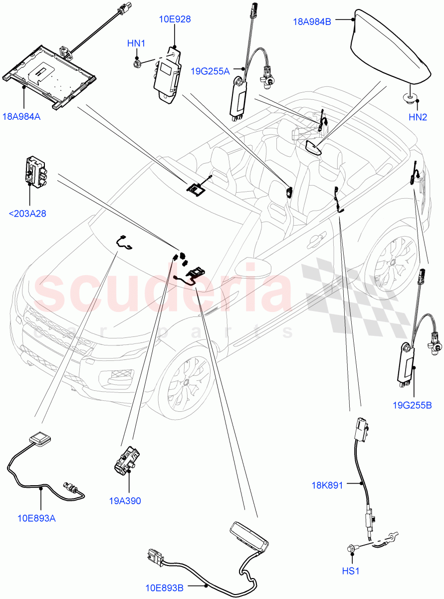 Aerial (2 Door Convertible, Halewood (UK)) ((V) FROMGH000001) of Land Rover Land Rover Range Rover Evoque (2012-2018) [2.0 Turbo Petrol AJ200P]