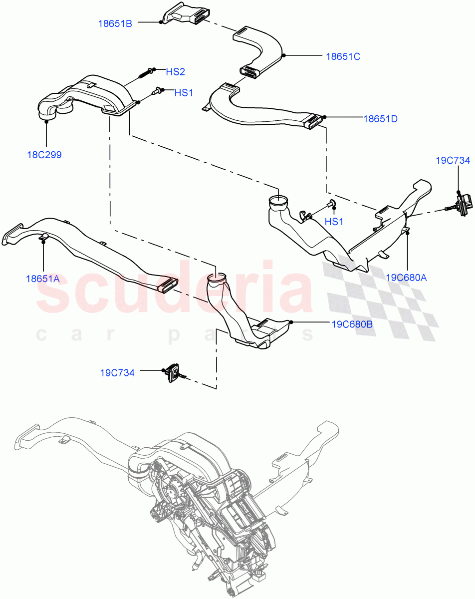 Air Vents, Louvres And Ducts (Solihull Plant Build, Internal Components, Under Rear Seat) (With Air Conditioning - Front/Rear) ((V) FROMHA000001, (V) TOJA999999) of Land Rover Land Rover Discovery 5 (2017+) [2.0 Turbo Diesel]