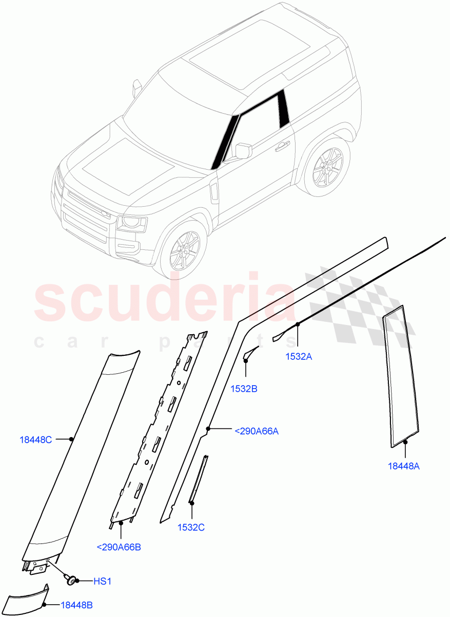 Front Doors, Hinges & Weatherstrips (Finishers) (Short Wheelbase) of Land Rover Land Rover Defender (2020+) [2.0 Turbo Diesel]