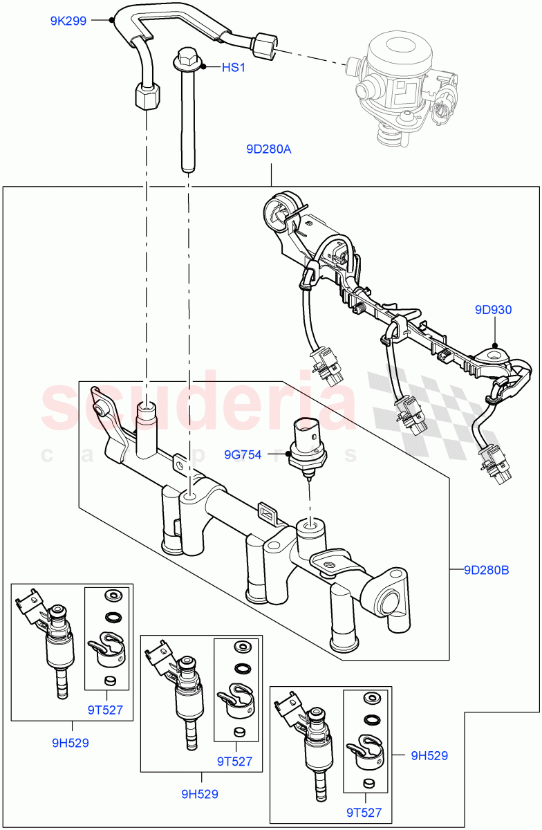 Fuel Injectors And Pipes (1.5L AJ20P3 Petrol High PHEV, Halewood (UK), 1.5L AJ20P3 Petrol High) ((V) FROMLH000001) of Land Rover Land Rover Range Rover Evoque (2019+) [1.5 I3 Turbo Petrol AJ20P3]