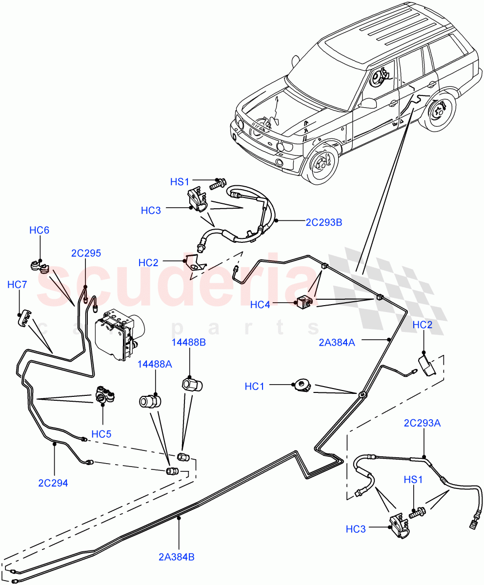 Rear Brake Pipes (LHD) ((V) FROMAA000001) of Land Rover Land Rover Range Rover (2010-2012) [5.0 OHC SGDI SC V8 Petrol]