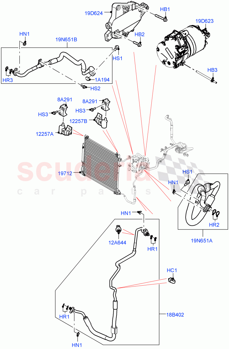 Air Conditioning Condensr/Compressr (Front) (2.0L AJ200P Hi PHEV) ((V) FROMJA000001) of Land Rover Land Rover Range Rover Sport (2014+) [2.0 Turbo Petrol GTDI]