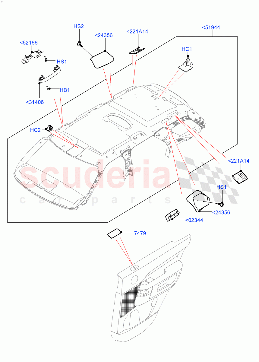 Headlining And Sun Visors (Nitra Plant Build, Commercial) (Version - Commercial, With 2 Seat Configuration, Commercial Model Spec) ((V) FROMK2000001) of Land Rover Land Rover Discovery 5 (2017+) [3.0 I6 Turbo Petrol AJ20P6]