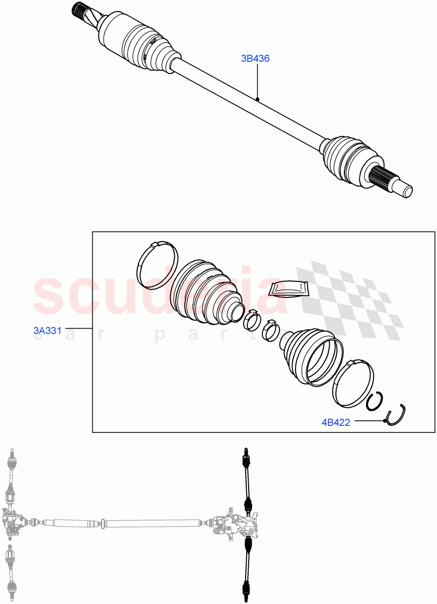 Drive Shaft - Rear Axle Drive (Halewood (UK), All Wheel Drive, Electric Engine Battery-MHEV, Less Electric Engine Battery) of Land Rover Land Rover Range Rover Evoque (2019+) [2.0 Turbo Diesel AJ21D4]