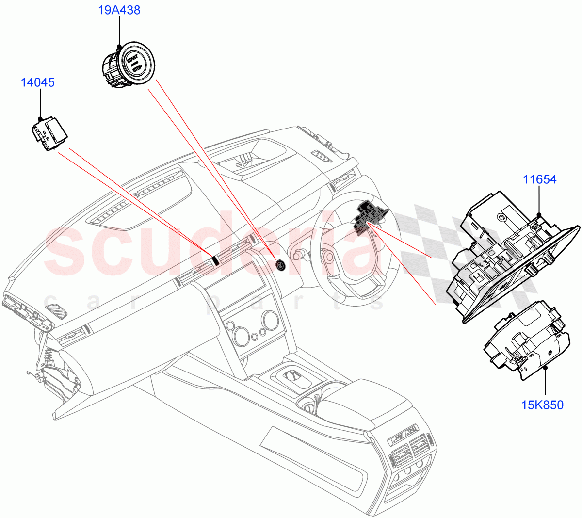 Switches (Facia And Console) (Halewood (UK)) ((V) FROMLH000001) of Land Rover Land Rover Discovery Sport (2015+) [1.5 I3 Turbo Petrol AJ20P3]
