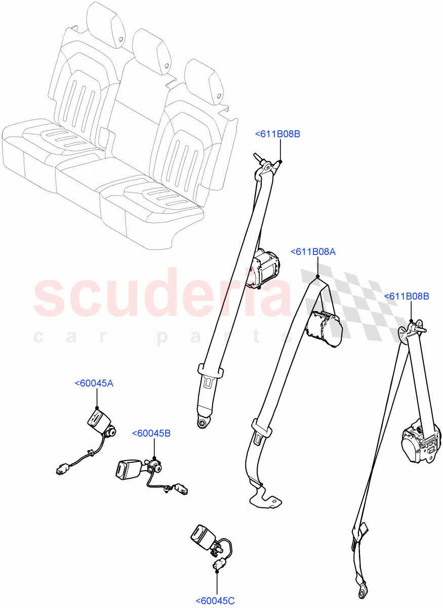 Rear Seat Belts (60/40 Load Through With Slide) of Land Rover Land Rover Defender (2020+) [3.0 I6 Turbo Petrol AJ20P6]