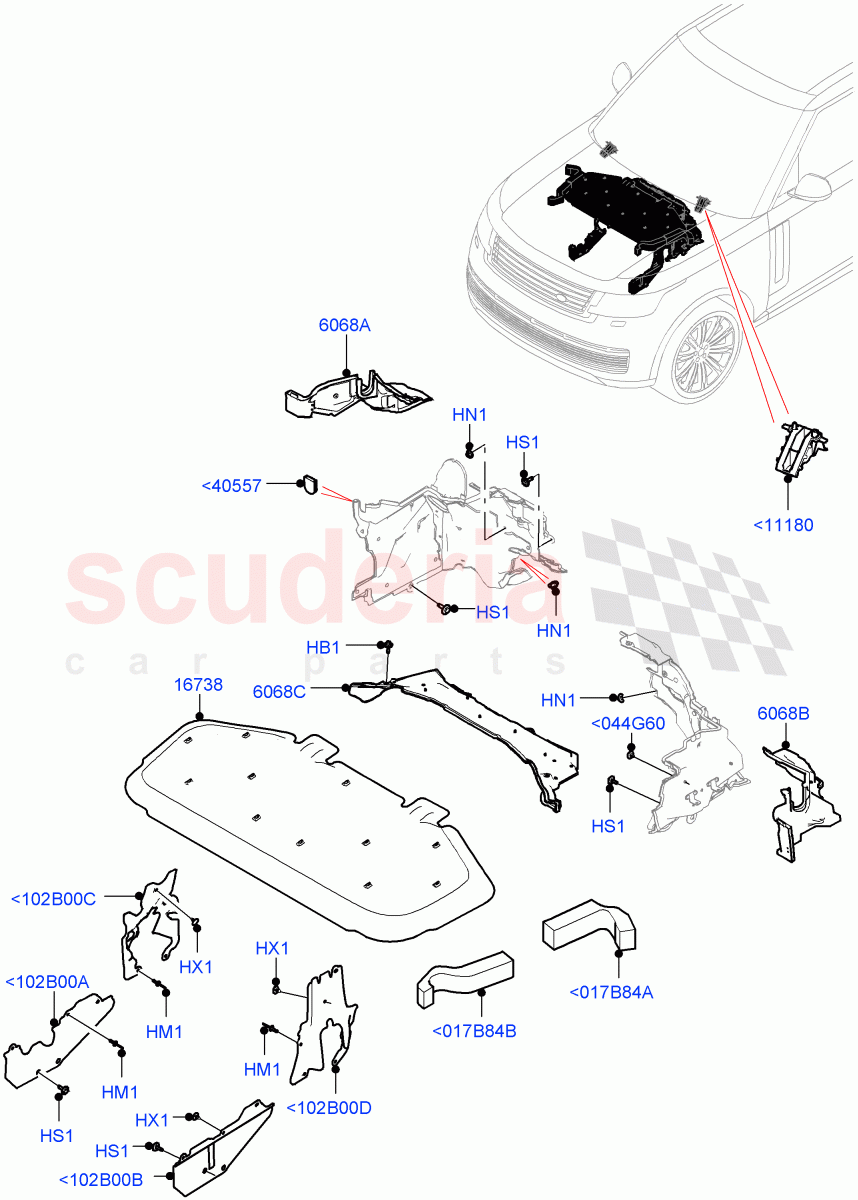 Insulators - Front (Engine Compartment) of Land Rover Land Rover Range Rover (2022+) [4.4 V8 Turbo Petrol NC10]