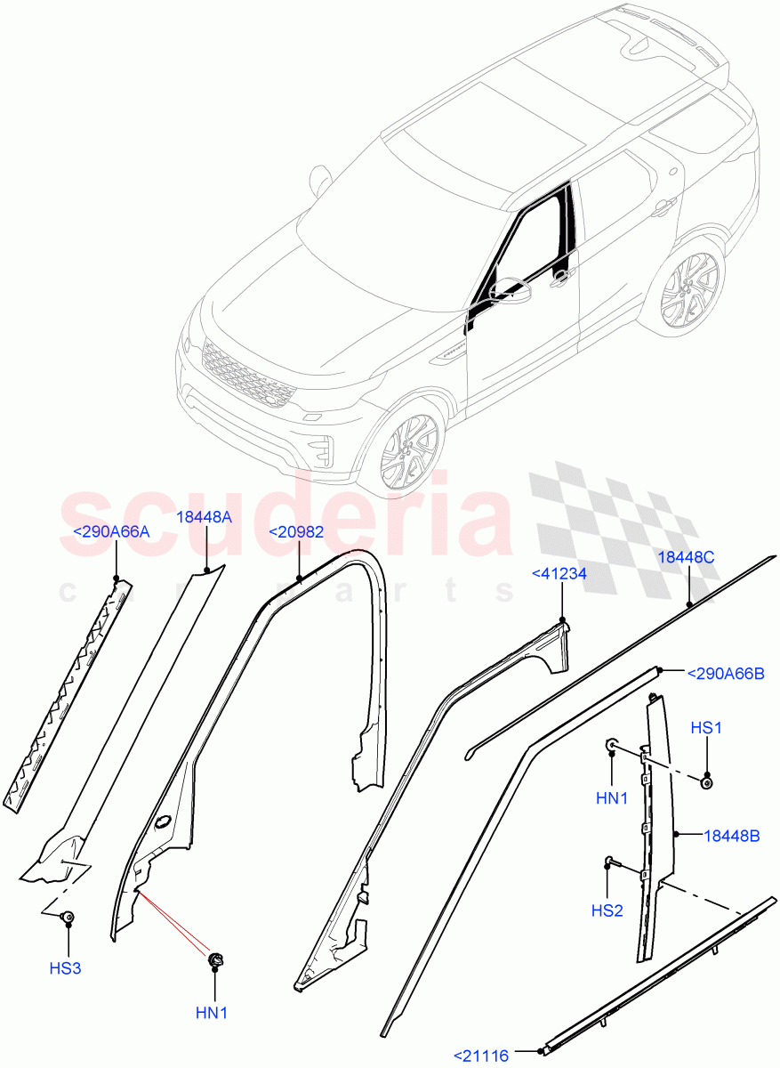 Front Doors, Hinges & Weatherstrips (Finishers And Mouldings, Nitra Plant Build) ((V) FROMK2000001) of Land Rover Land Rover Discovery 5 (2017+) [2.0 Turbo Petrol AJ200P]