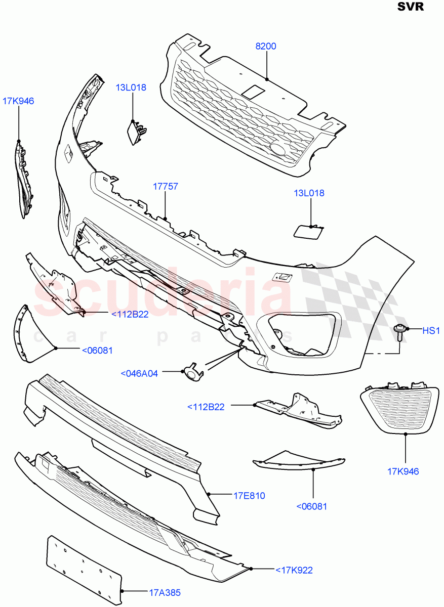Radiator Grille And Front Bumper (SVR) ((V) FROMFA000001, (V) TOHA999999) of Land Rover Land Rover Range Rover Sport (2014+) [3.0 DOHC GDI SC V6 Petrol]