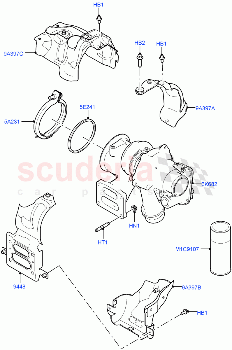 Turbocharger (2.0L AJ20P4 Petrol Mid PTA, Changsu (China)) of Land Rover Land Rover Range Rover Evoque (2019+) [2.0 Turbo Petrol AJ200P]