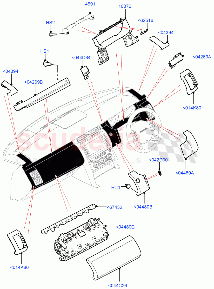 Instrument Panel (Centre, External Components, Nitra Plant Build) ((V) FROMK2000001) of Land Rover Land Rover Discovery 5 (2017+) [3.0 I6 Turbo Diesel AJ20D6]